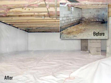 Crawl space management before and after